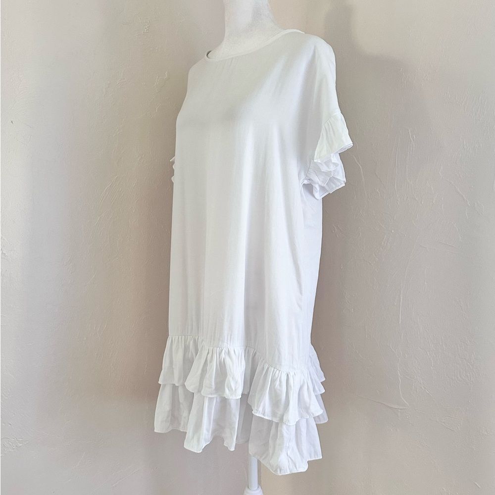 Mulla Open Back Fringe White Boho Ruffle Hem Dress Size S - Picture 5 of 11